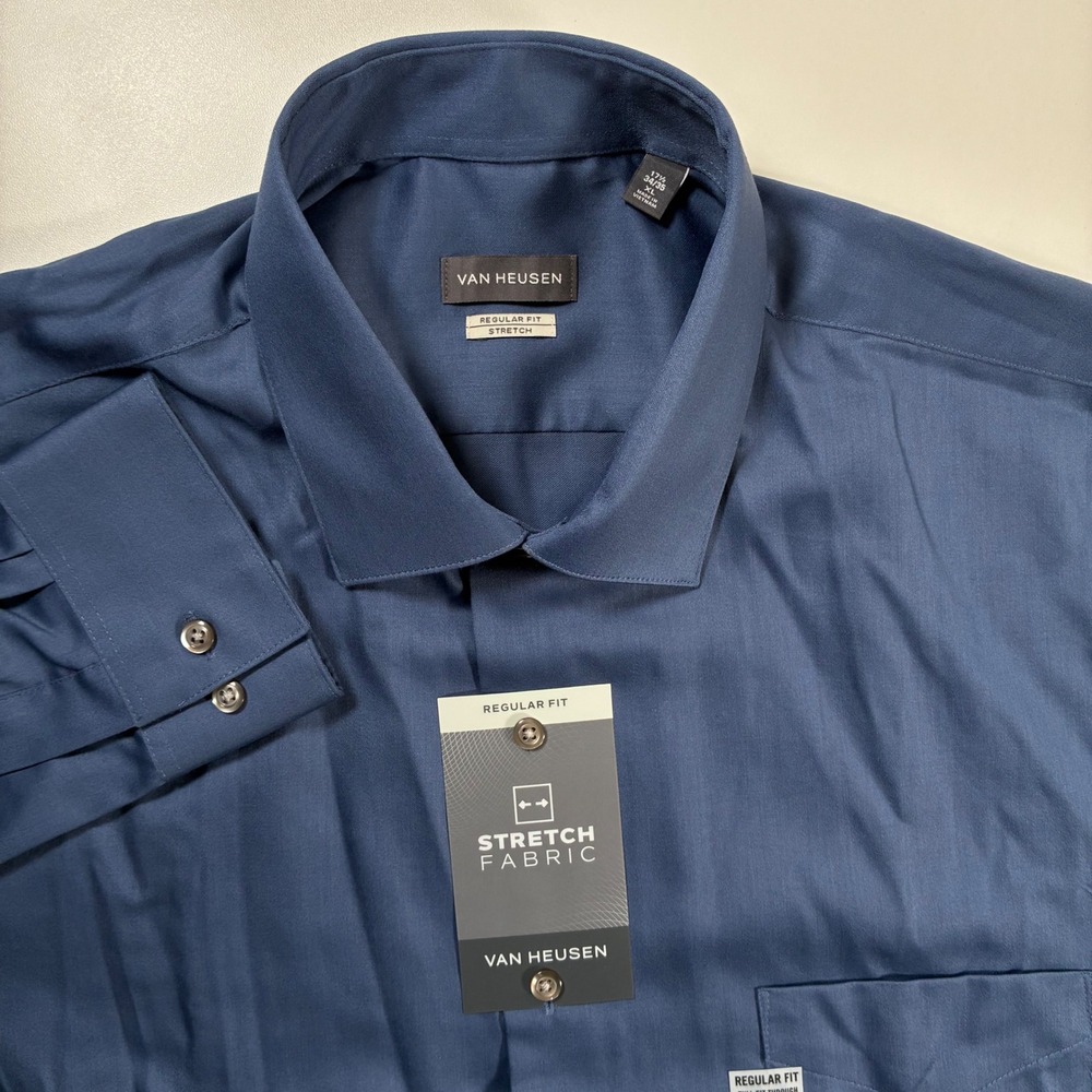 NEW Van Heusen Dress Shirt Mens 17.5 34/35 Azure Blue Regular Fit Stretch XL